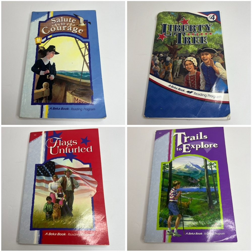 Abeka Fourth Grade Readers Books Lot of 4 Salute, Liberty Tree, Flags, Trails
